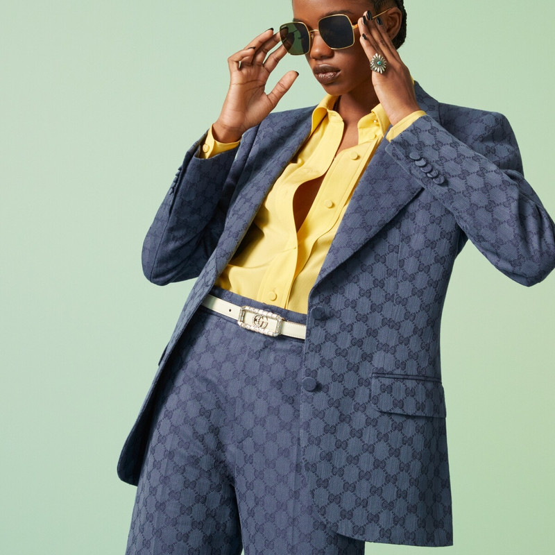 Thin belt with crystal Double G buckle 3