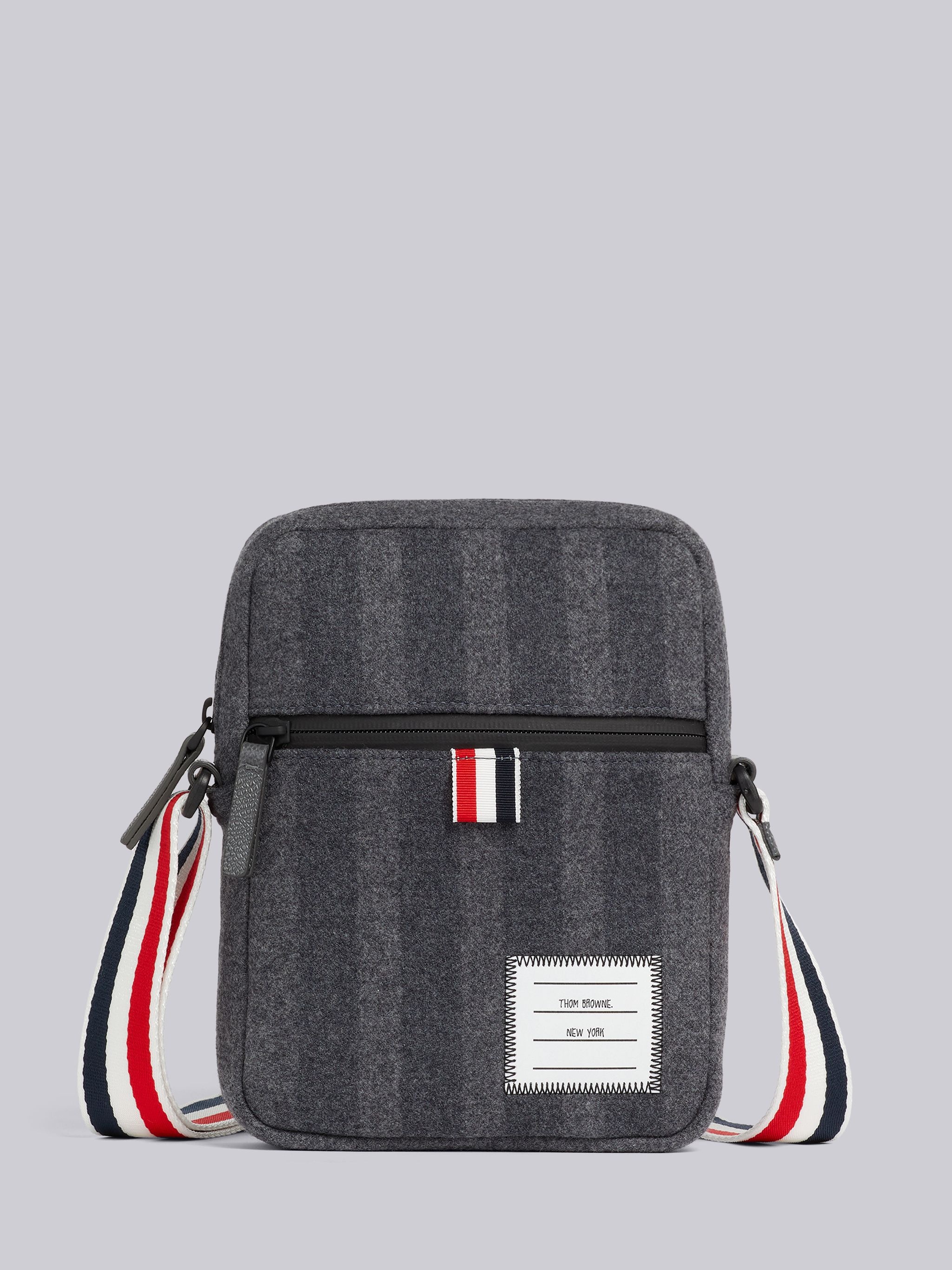 Medium Grey Double Face Melton 4-Bar Stripe Strap Camera Bag - 1