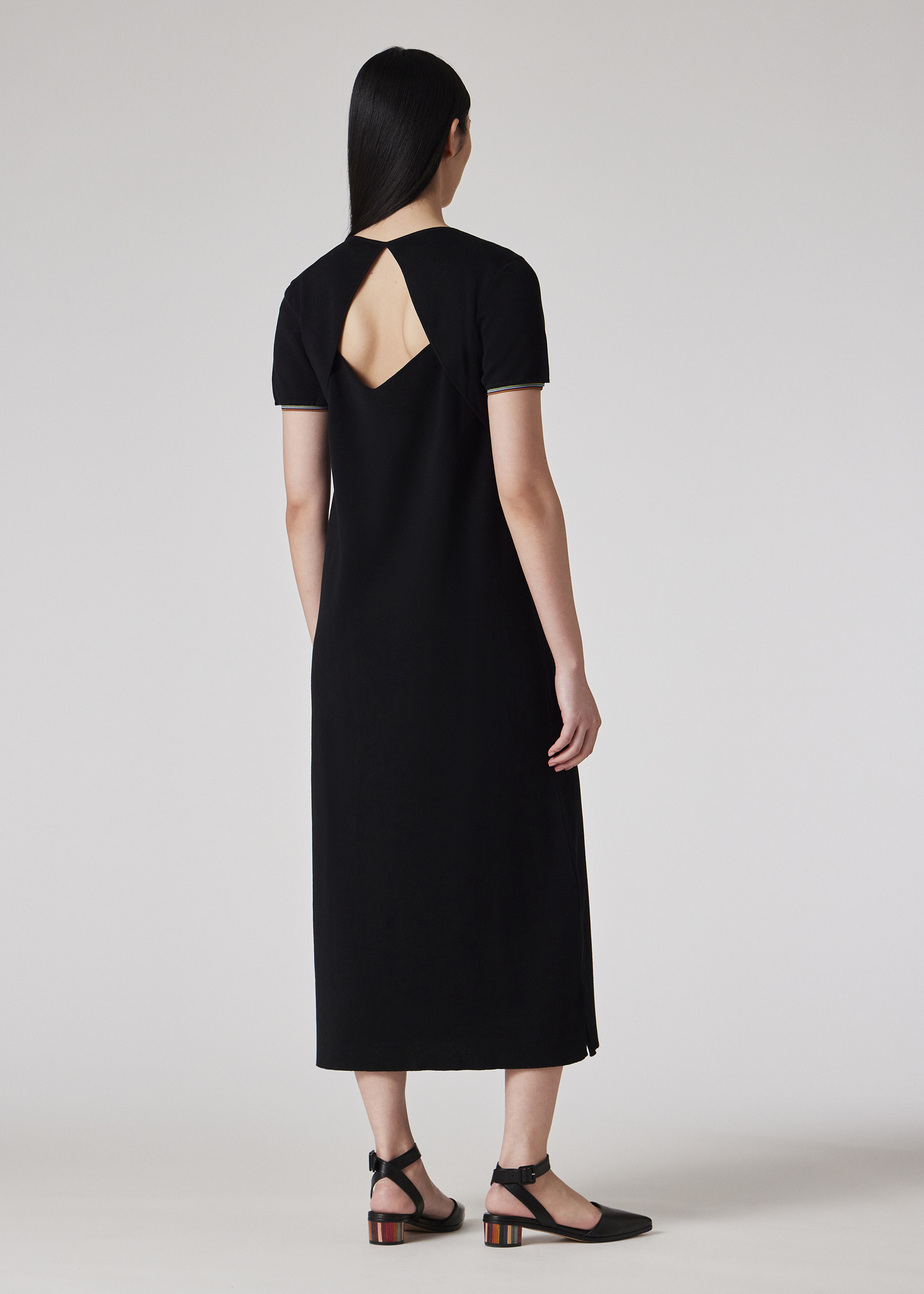 Women's Black Knitted 'Signature Stripe' Sleeve Dress - 4