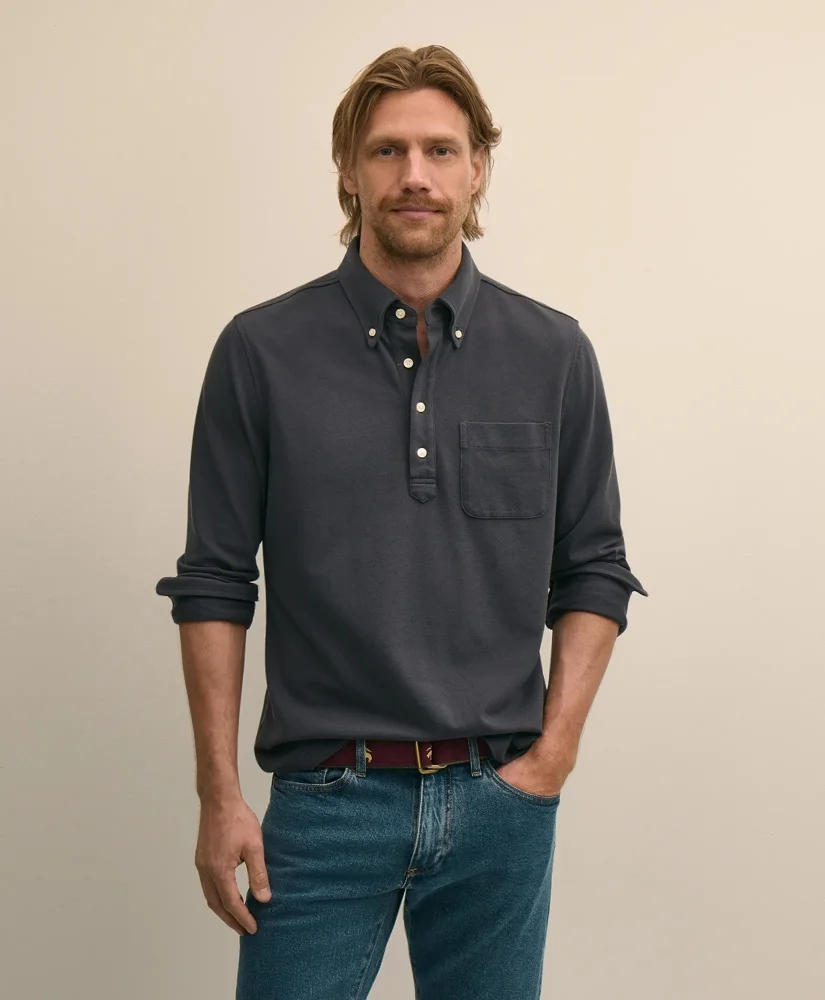 Cotton Pique Popover Polo Shirt - 1