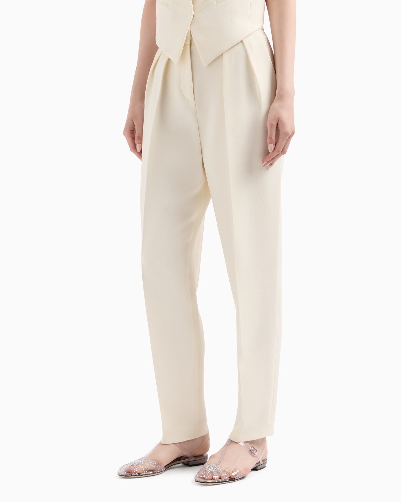 GLITTER SILK CADY TROUSERS WITH PLEATS - 4