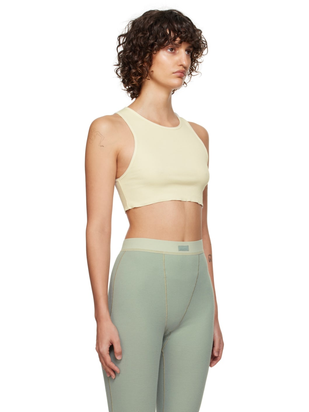 Off-White Cotton Rib Super Crop Tank Top - 2