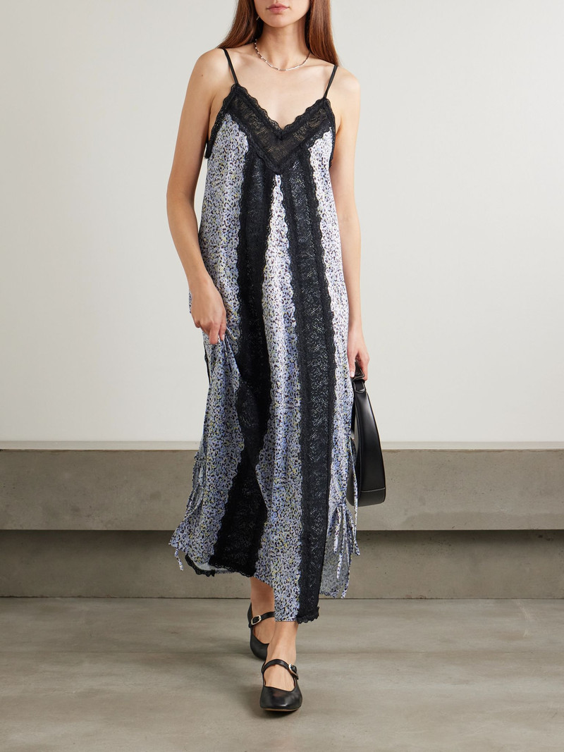 KIKA VARGAS Sunita tie-detailed lace-trimmed leopard-print stretch-satin maxi dress Blue outlook