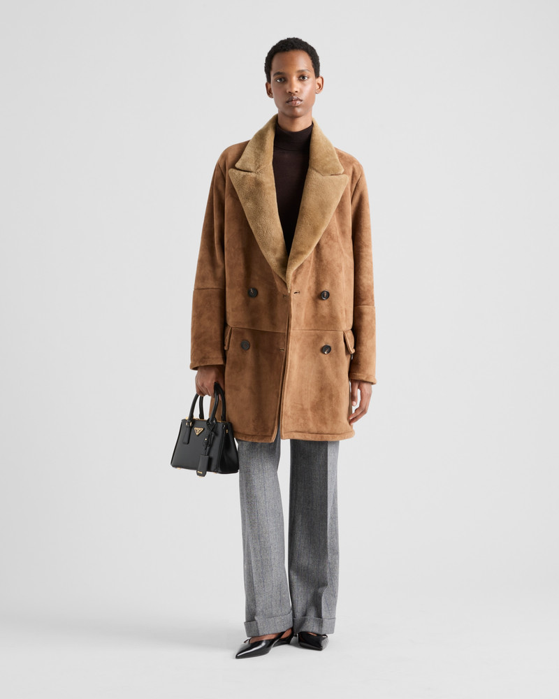 Prada Double-breasted shearling coat outlook