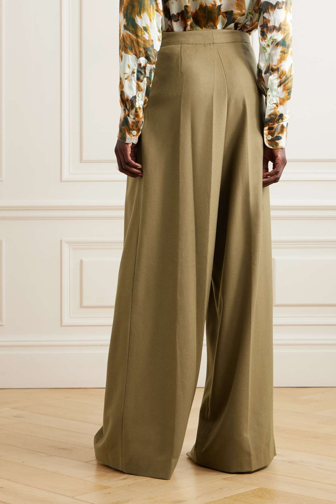 Pleated wool-blend twill wide-leg pants - 3