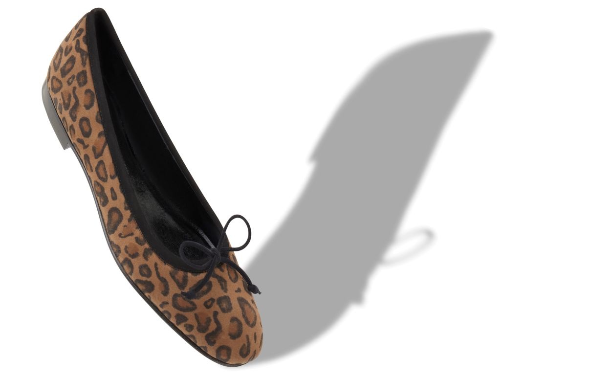 Brown Suede Animal Print Ballerina Flats - 2