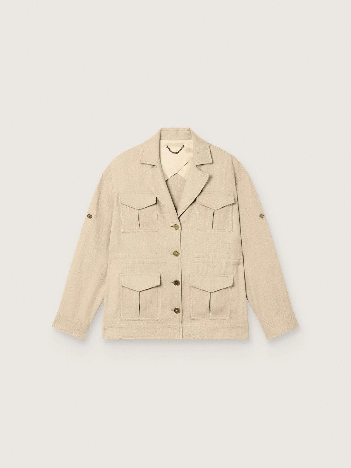 Women’s safari jacket in beige viscose micro-chevron - 1