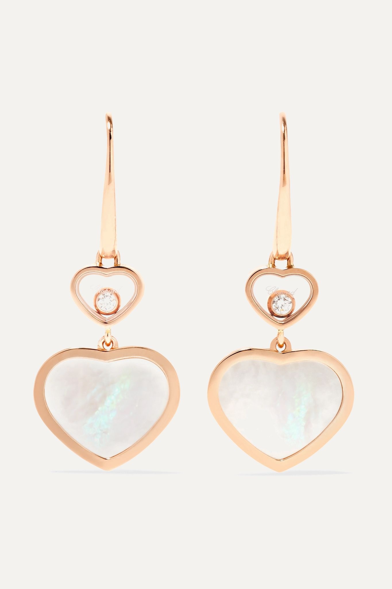 Happy Hearts 18-karat rose gold, diamond and mother-of-pearl earrings - 1