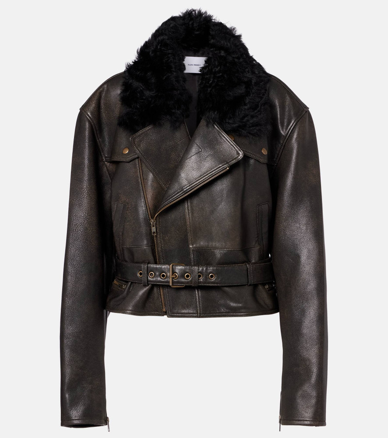 Shearling-trimmed cropped leather biker jacket 1