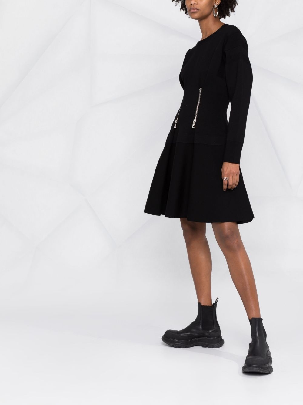 zip-detail flared dress - 6