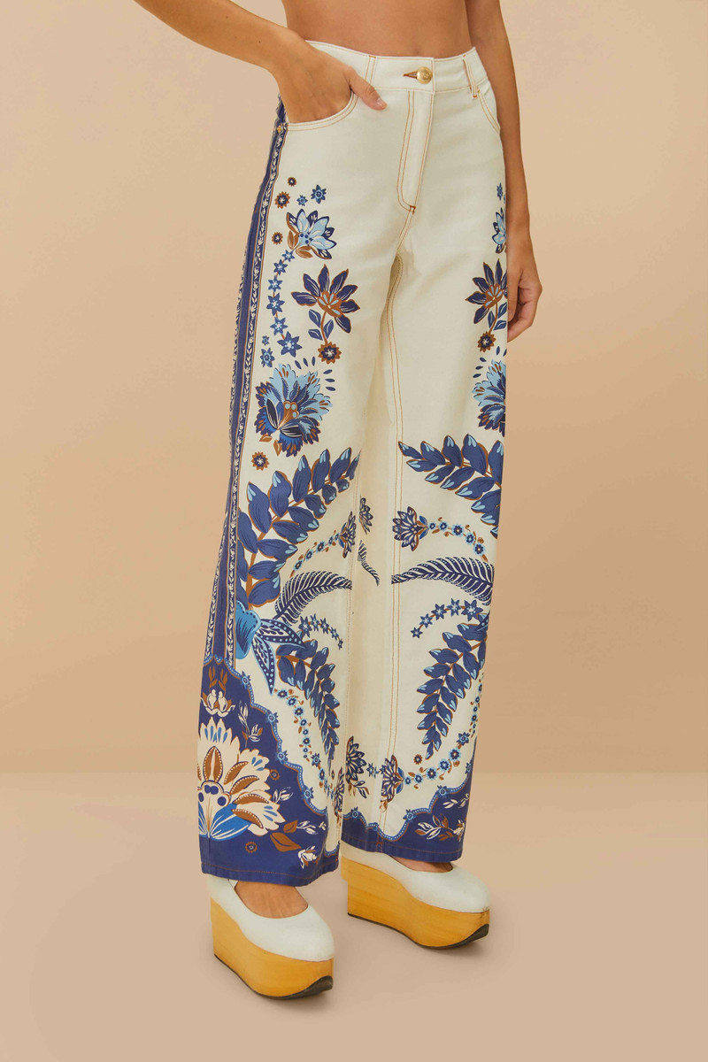 FARM RIO Off-White Encanto Tropical Pants outlook