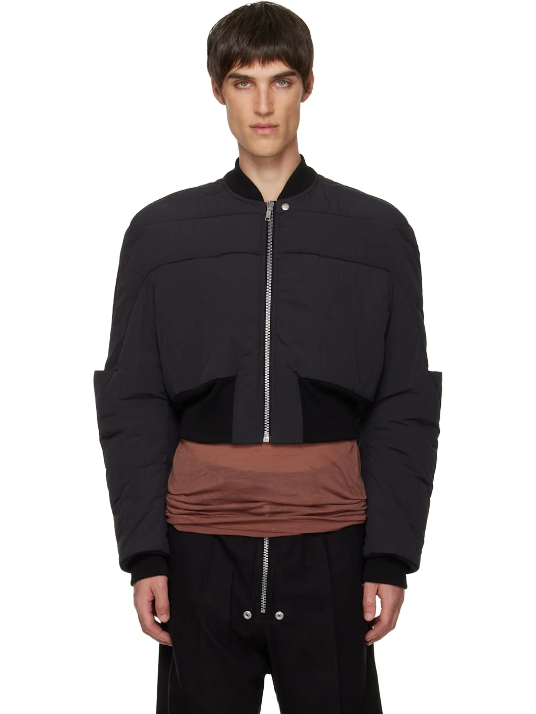 Black Concordians Girdered Down Bomber Jacket - 1