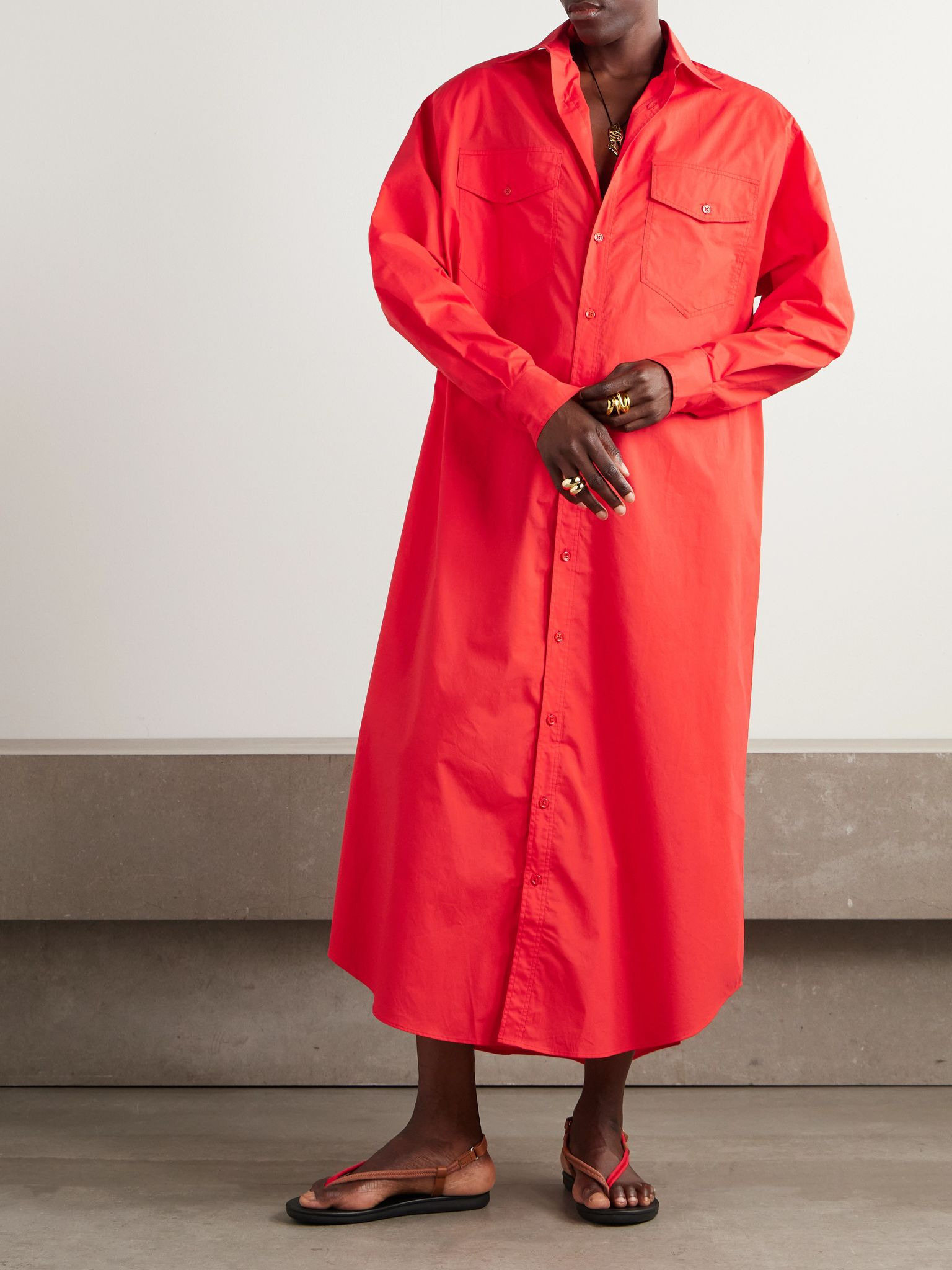Calren oversized cotton-poplin maxi shirt dress Red - 3
