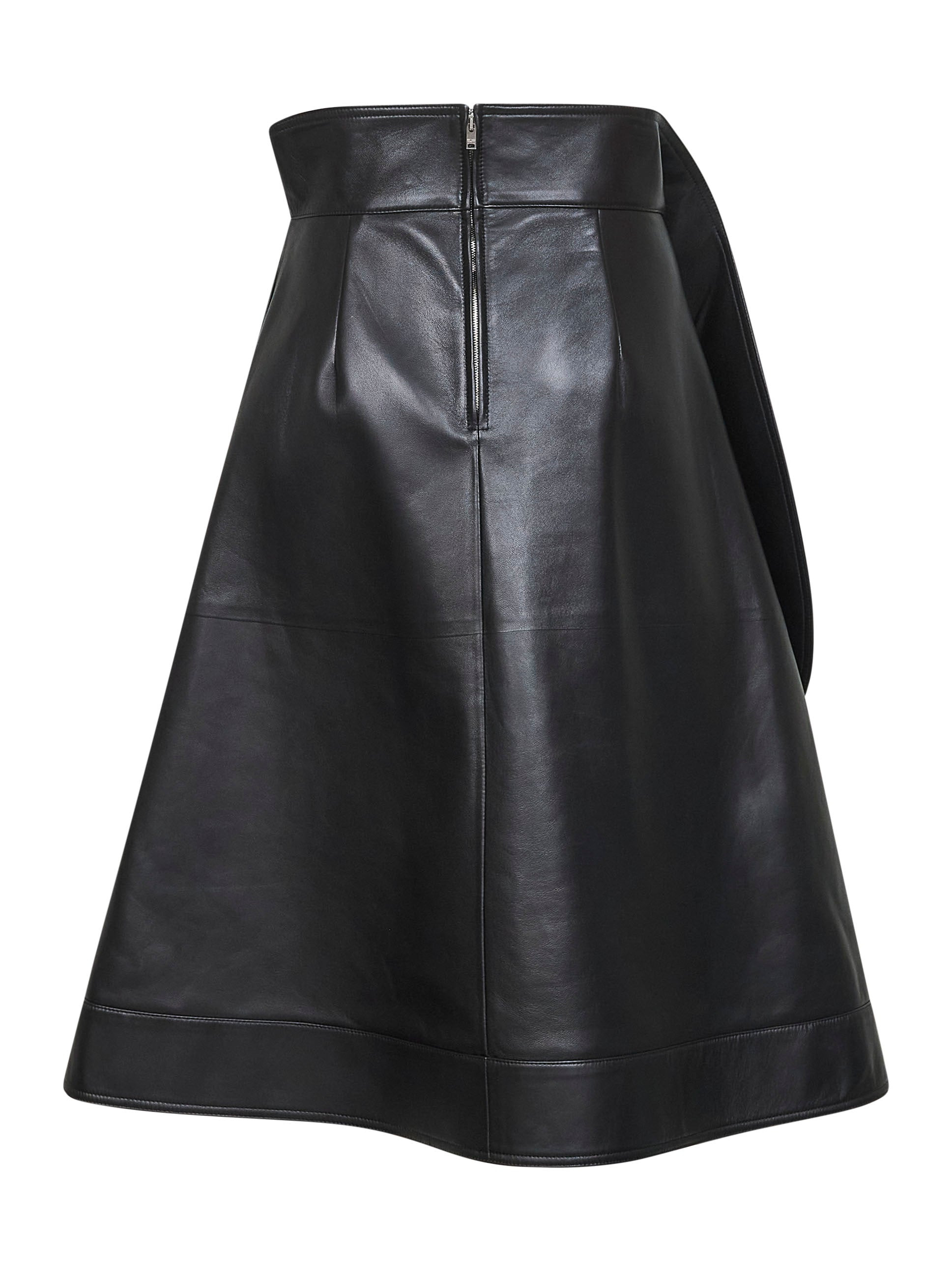 Bottega Veneta Women Black Nappa Leather A-Line Skirt - 2