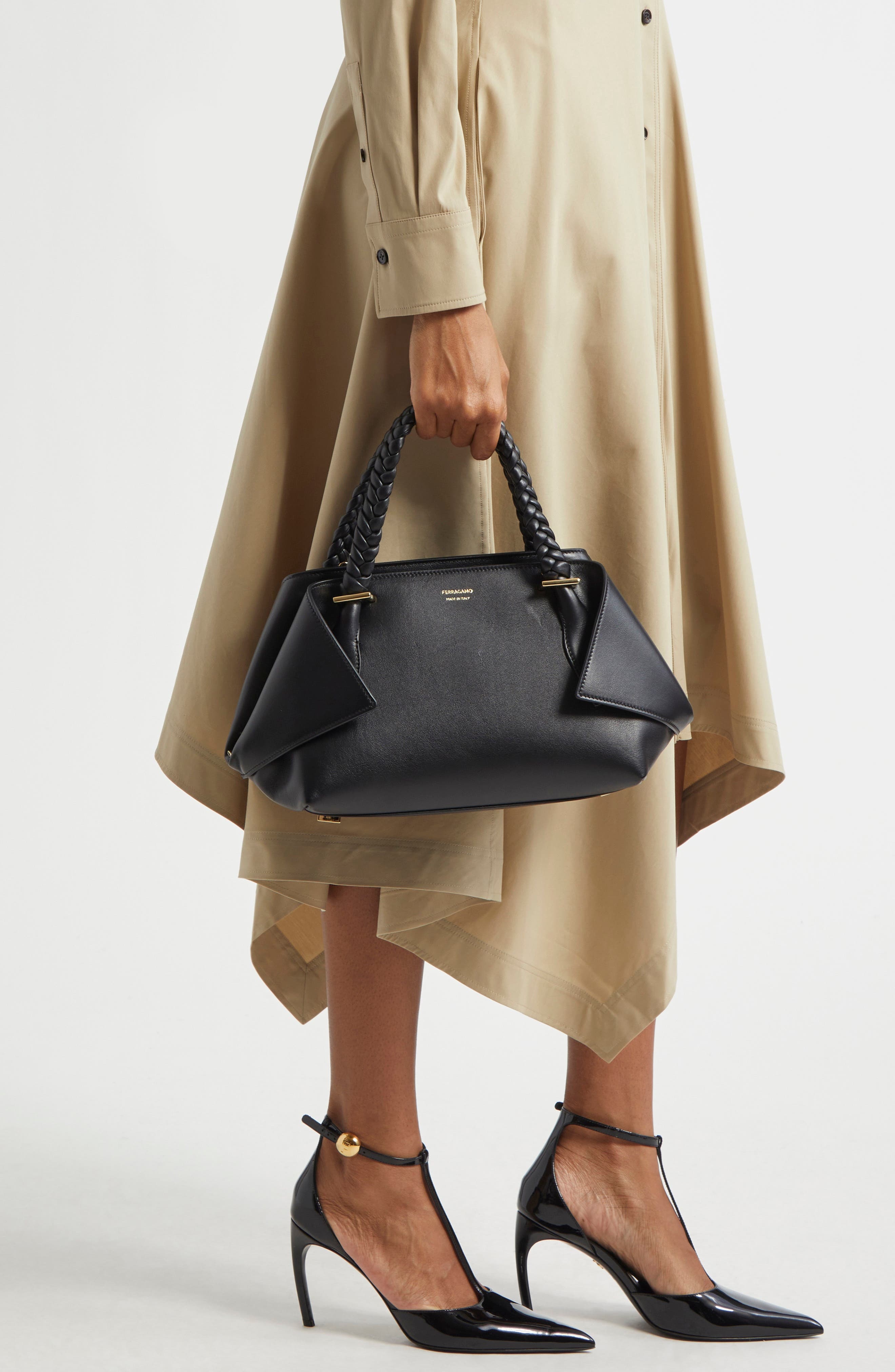 FERRAGAMO The Scarf Leather Top Handle Bag in Nero at Nordstrom - 2