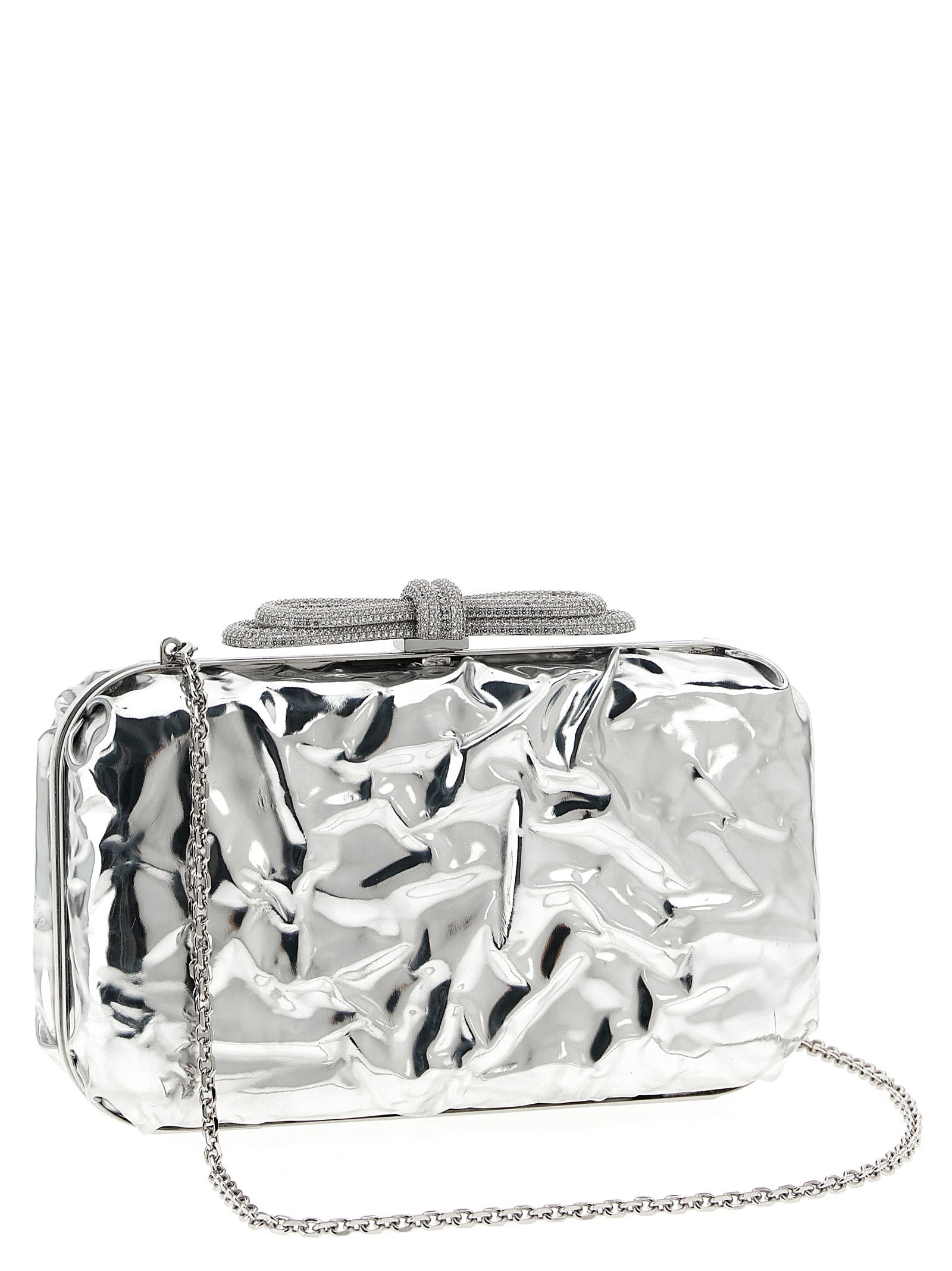 Double Bow Wrapped Mirror Clutch Silver - 2