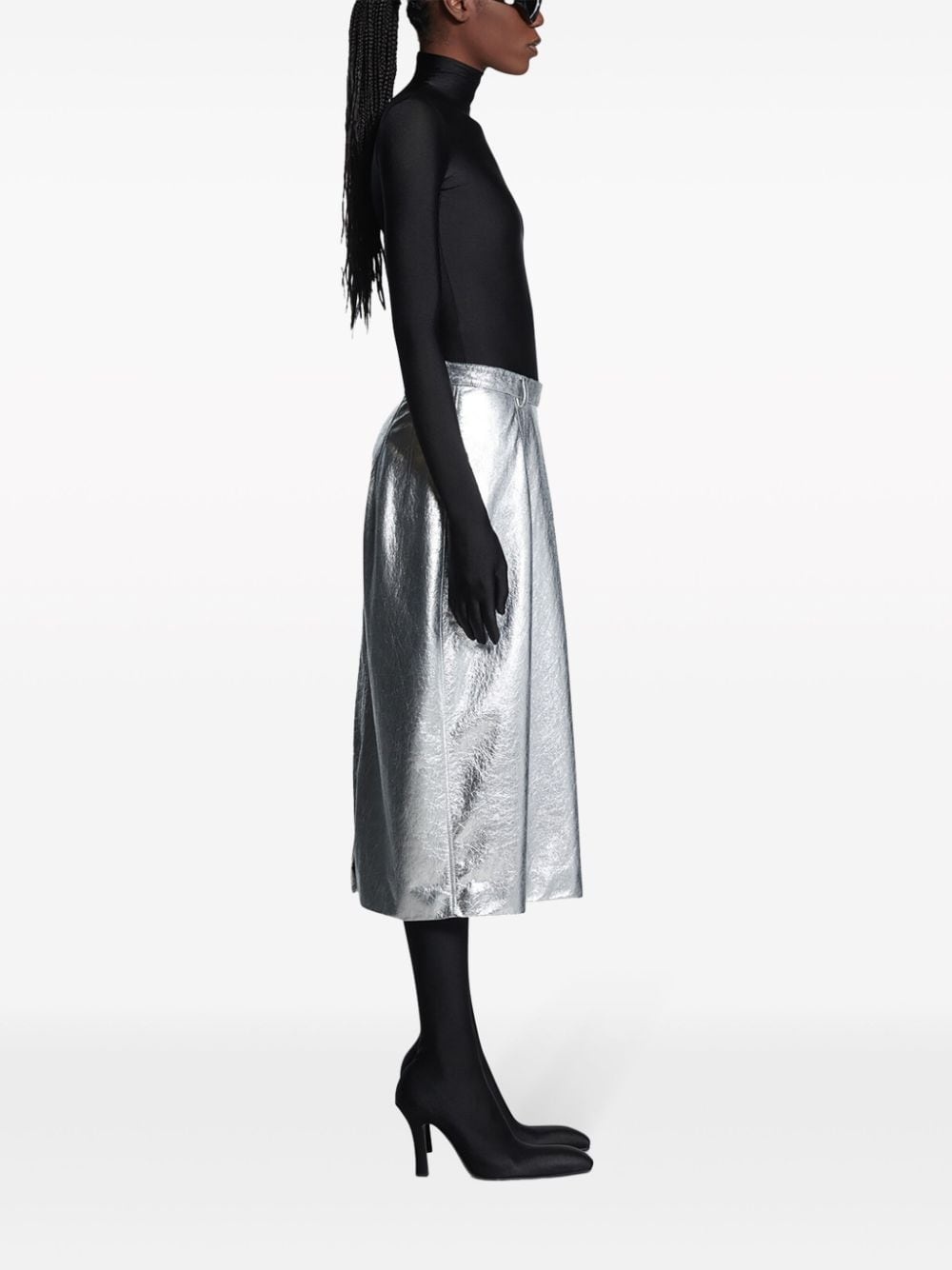 metallic-effect lamb skin skirt - 3