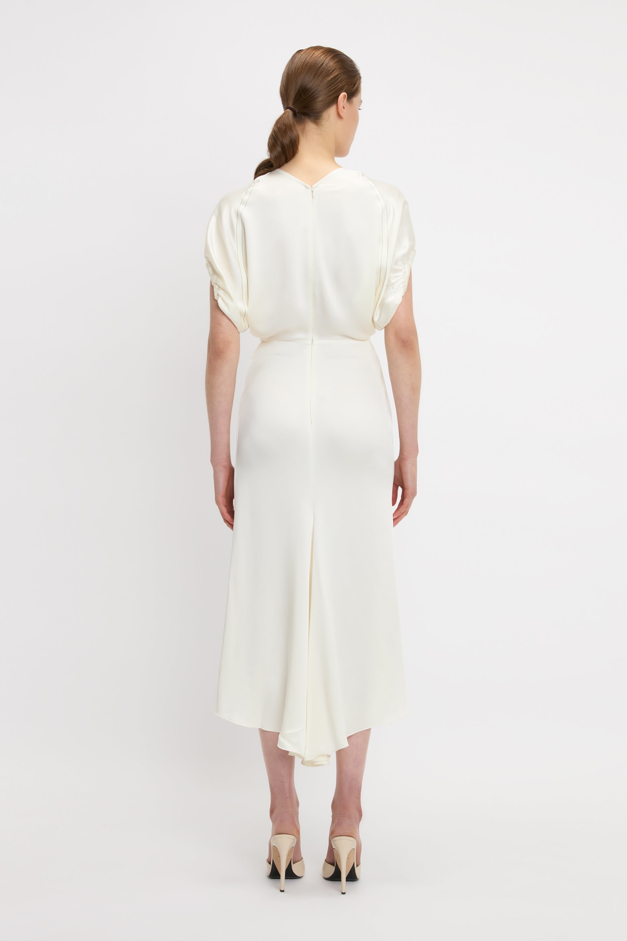 Blouson Detail Midi Dress In Ivory - 4