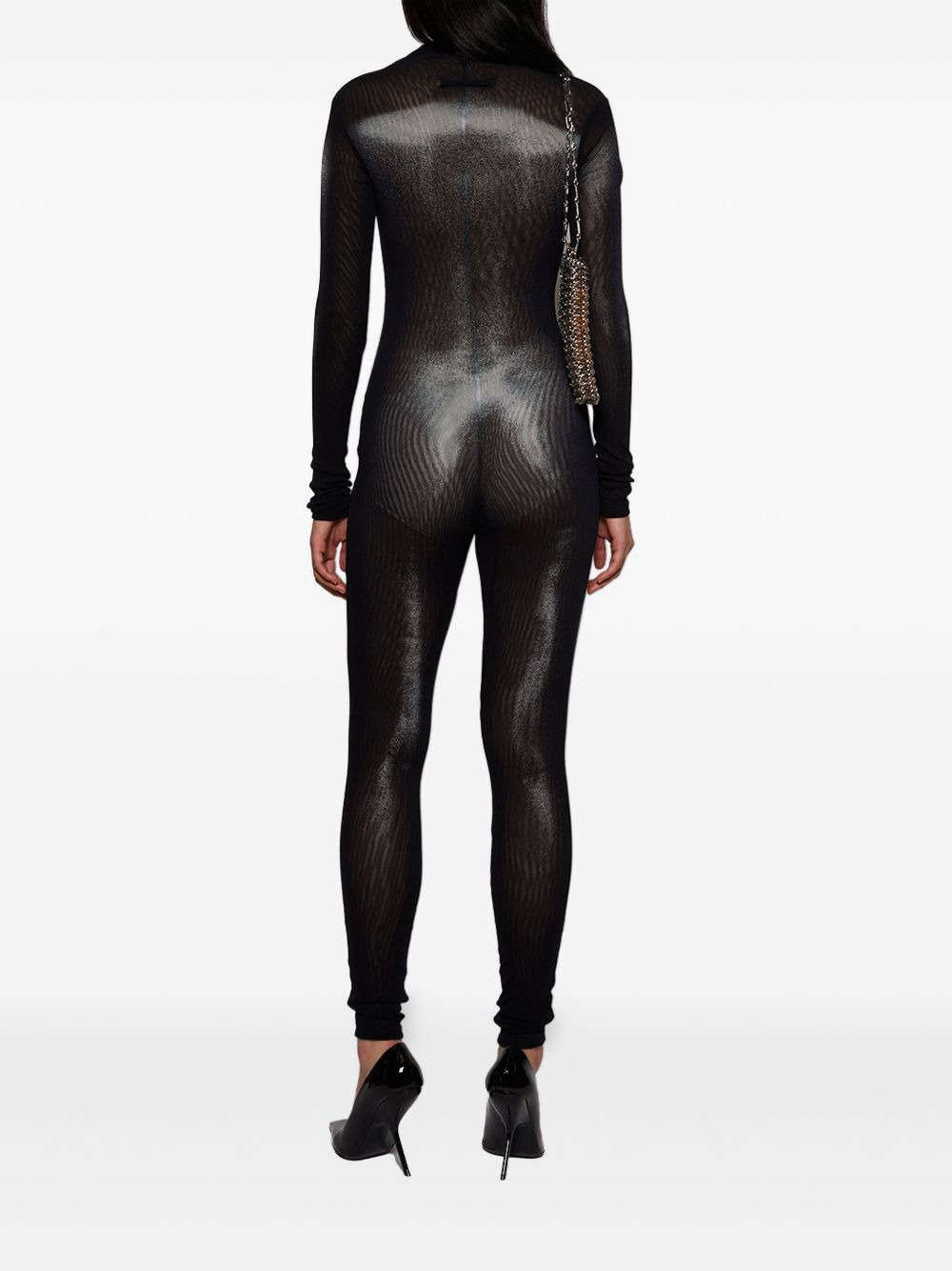 asymmetric-collar mesh jumpsuit - 4