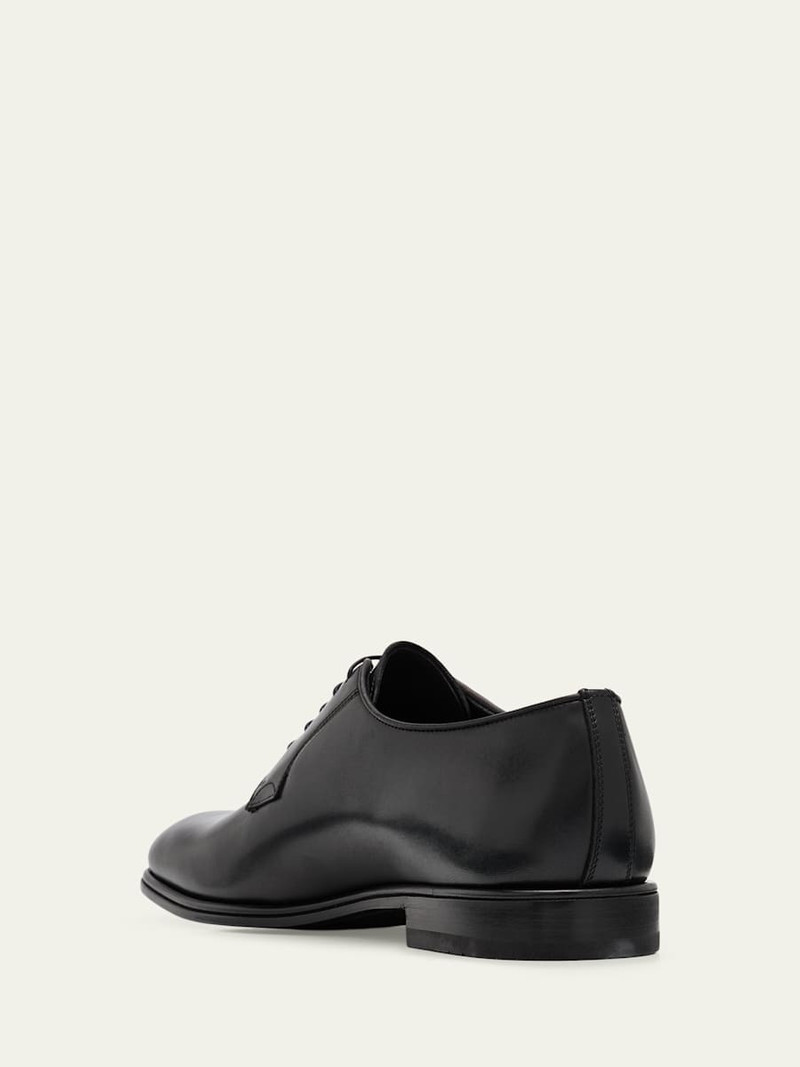 FERRAGAMO Men's Stefano Almond-Toe Leather Derby Shoes outlook