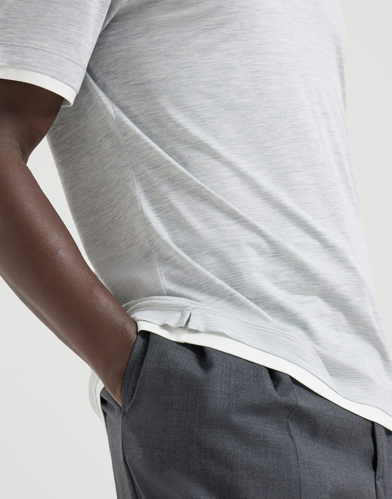 Silk and cotton jersey shirt-style collar polo with faux-layering 4
