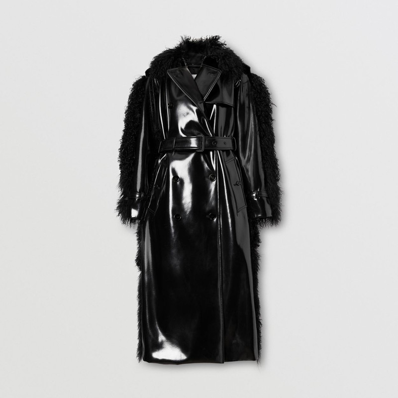 Shearling Trim Vinyl Trench Coat 1