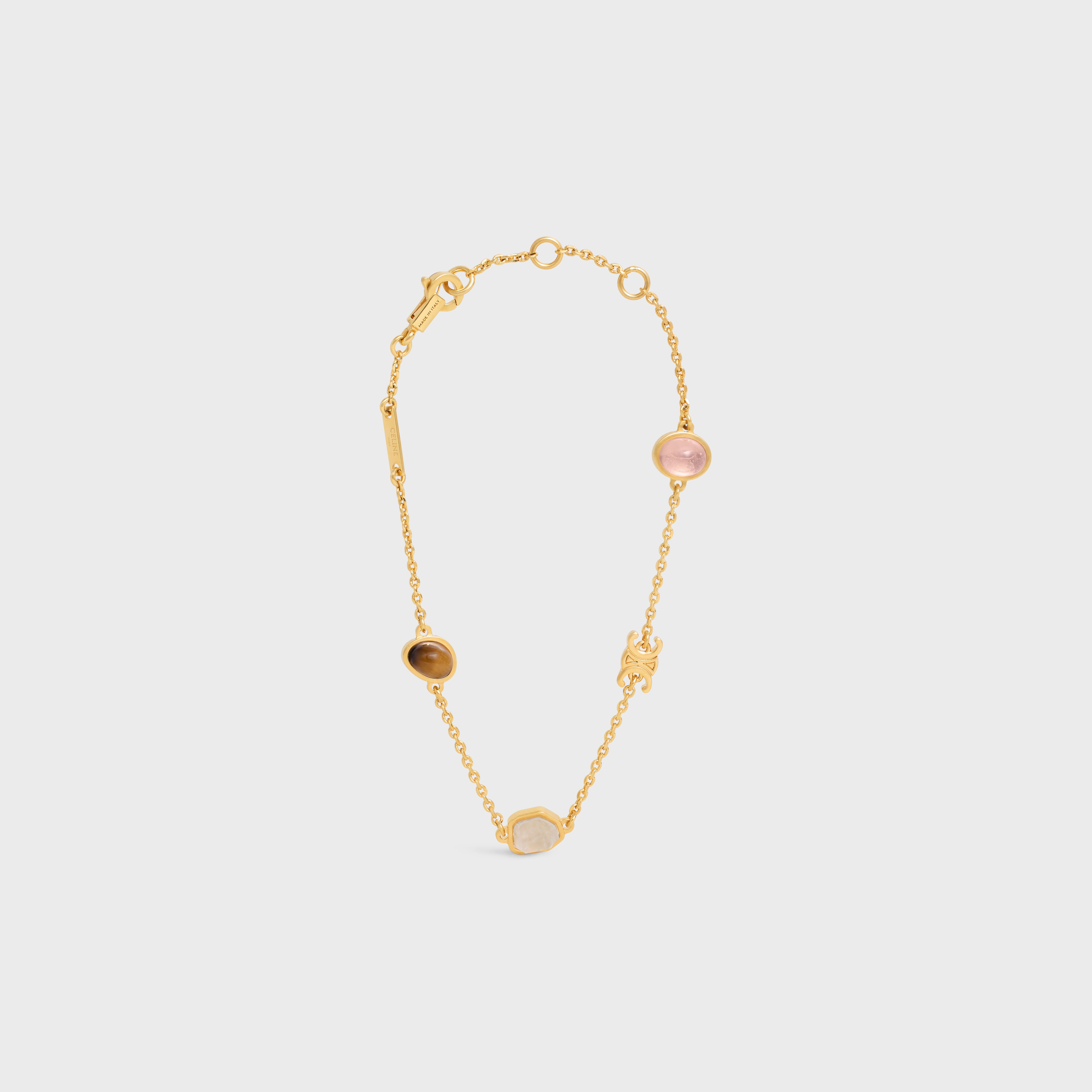 Triomphe Indie Bracelet in Brass with Gold Finish, Rutilated Quartz, Pink Quartz and Tiger Eye - 1