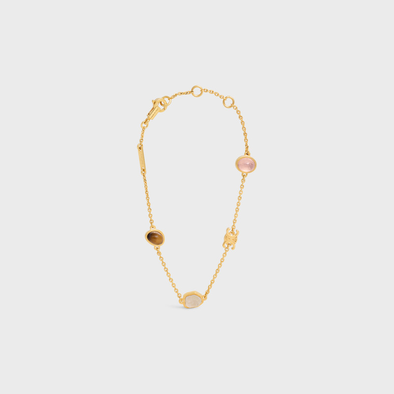 Triomphe Indie Bracelet in Brass with Gold Finish, Rutilated Quartz, Pink Quartz and Tiger Eye 1