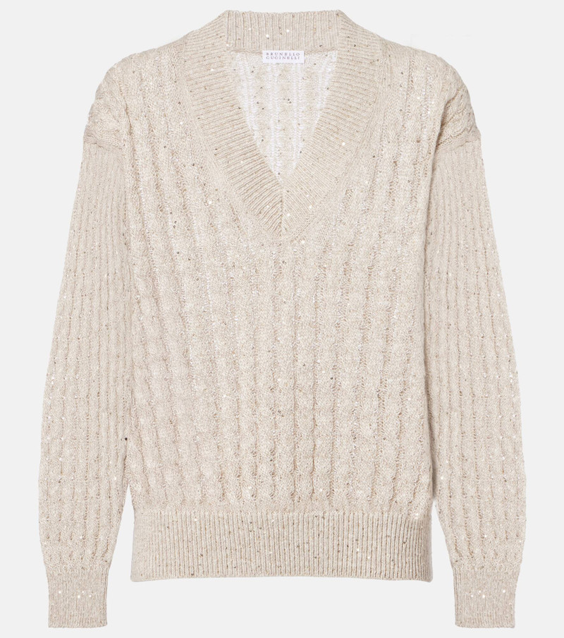 Sequined linen-blend sweater 1