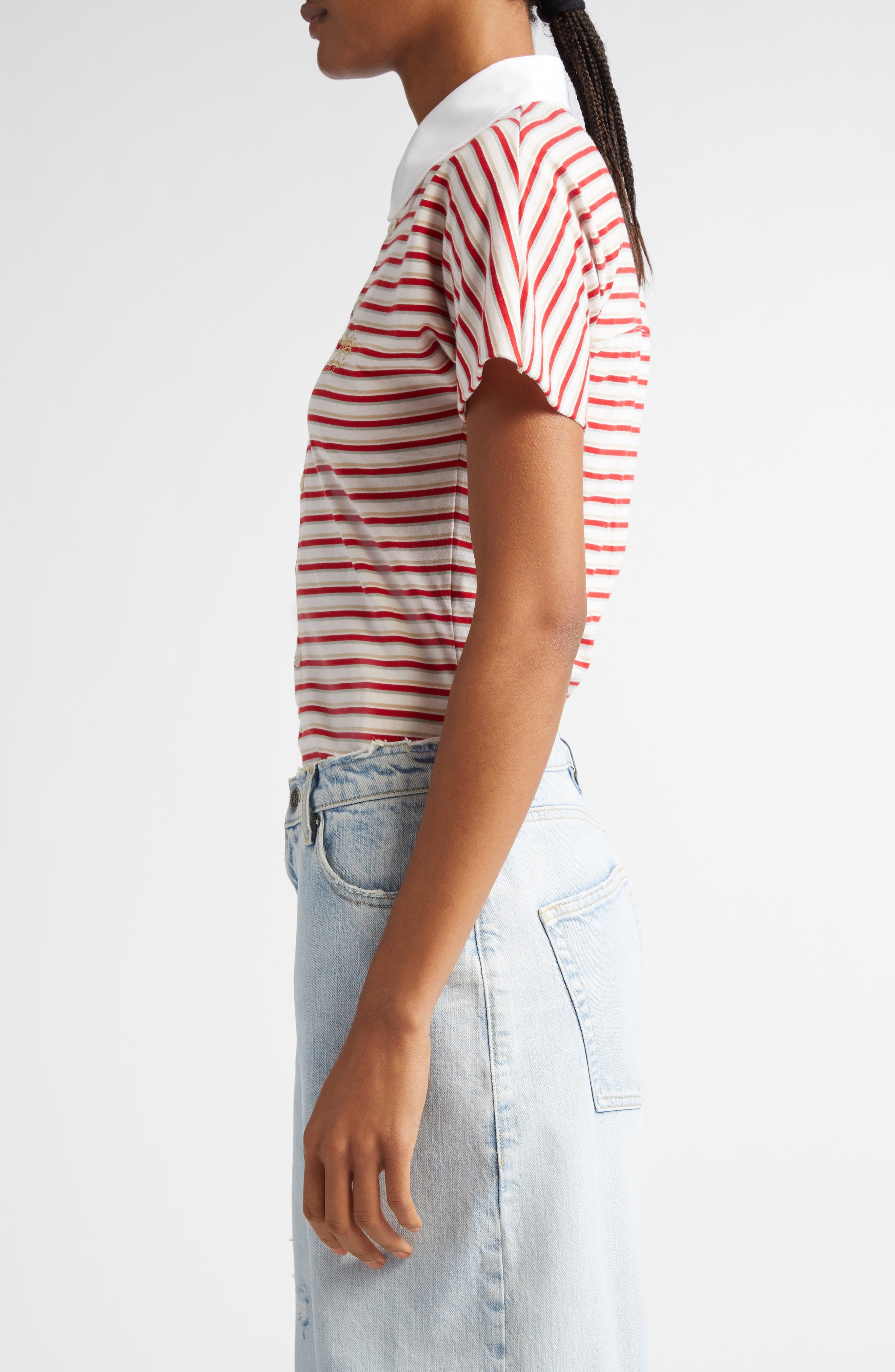 Golden Goose Journey Stripe Slim Fit Cotton Polo in Papyrus/Haute Red at Nordstrom - 4