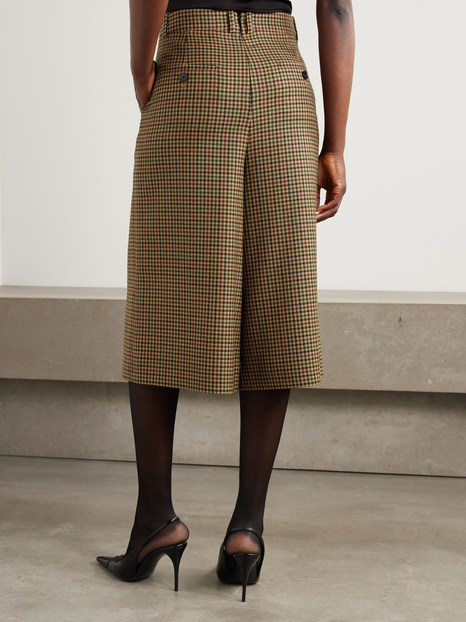 Checked wool wide-leg culottes Brown - 3