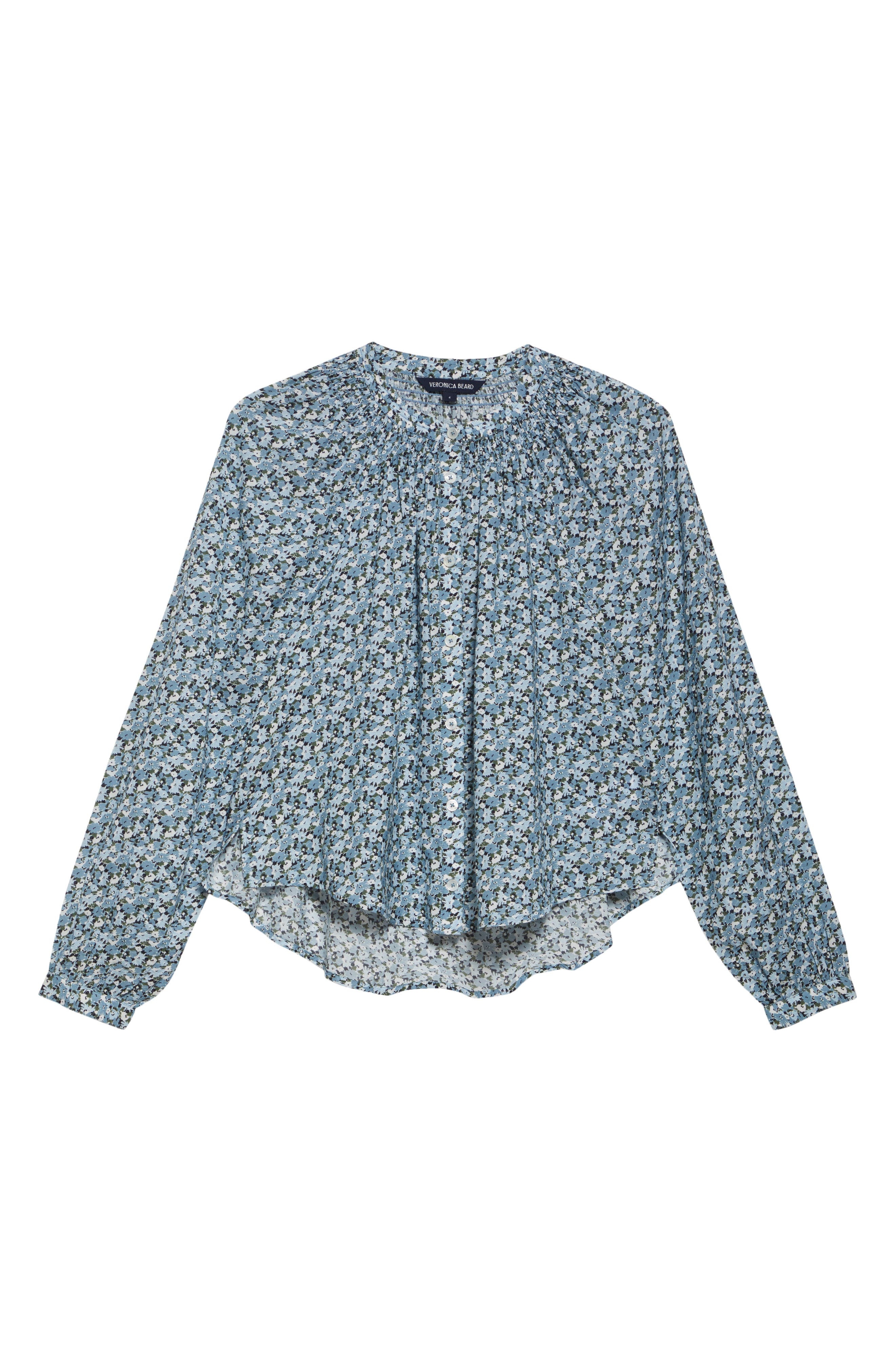 Veronica Beard Madge Floral Cotton Blend Button-Up Shirt in Lake Mist Multi at Nordstrom - 5