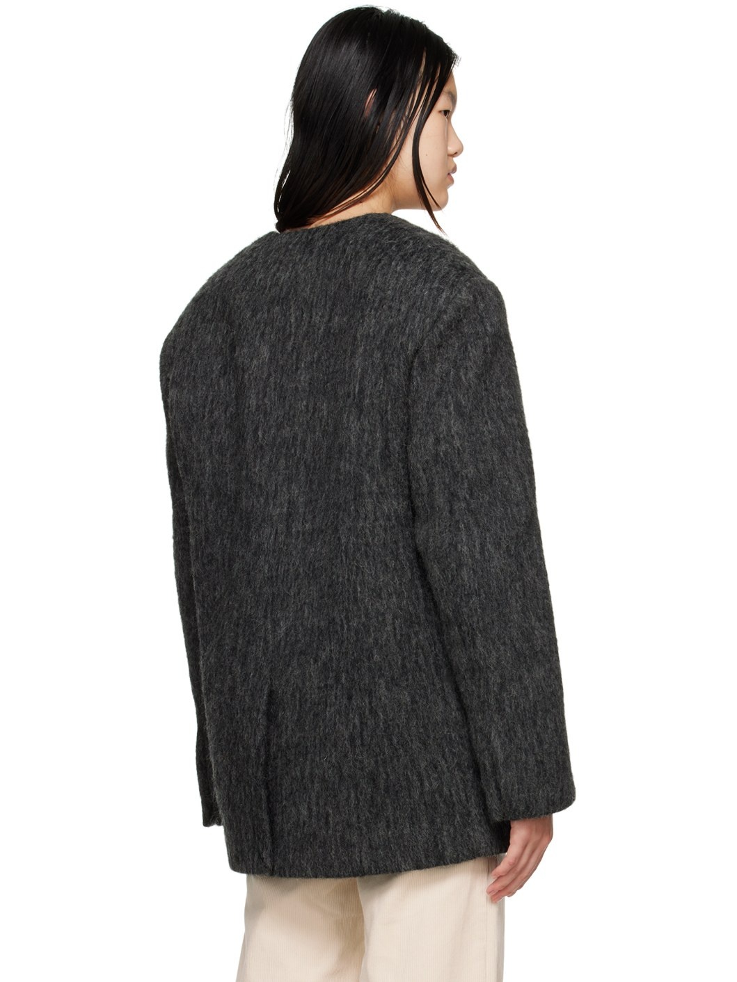 Gray Y-Neck Sweater - 3