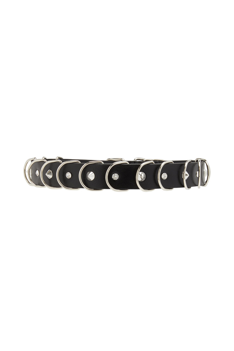 Alessandra Rich LEATHER BELT WITH CRYSTALS, SPIKES AND RINGS - 3CM outlook