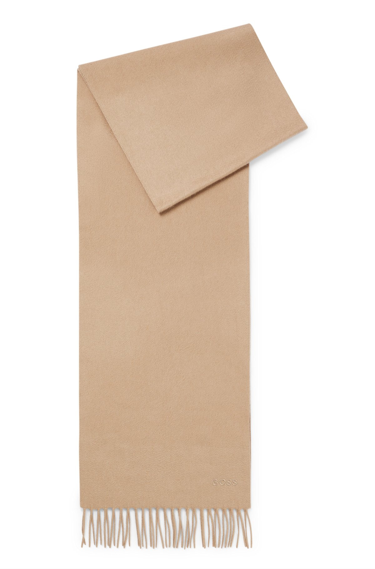 FRINGED SCARF IN PURE ITALIAN CASHMERE WITH EMBROIDERED LOGO - 1