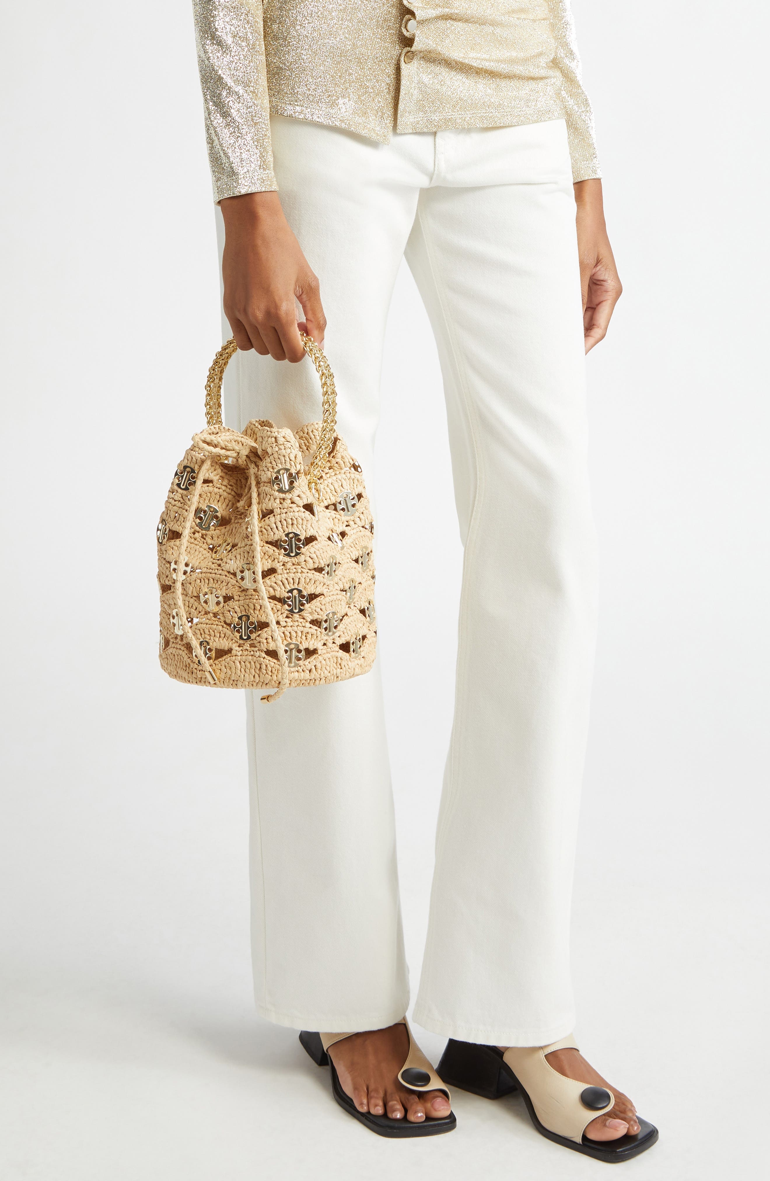 Rabanne Paco Wave Raffia Bucket Bag in Natural /Light Gold at Nordstrom - 3