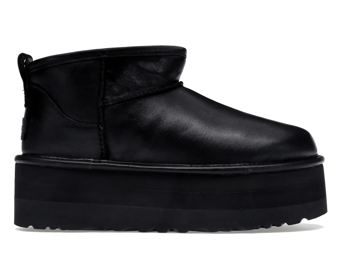 UGG Classic Ultra Mini Platform Boot Black Leather (Women's) - 1
