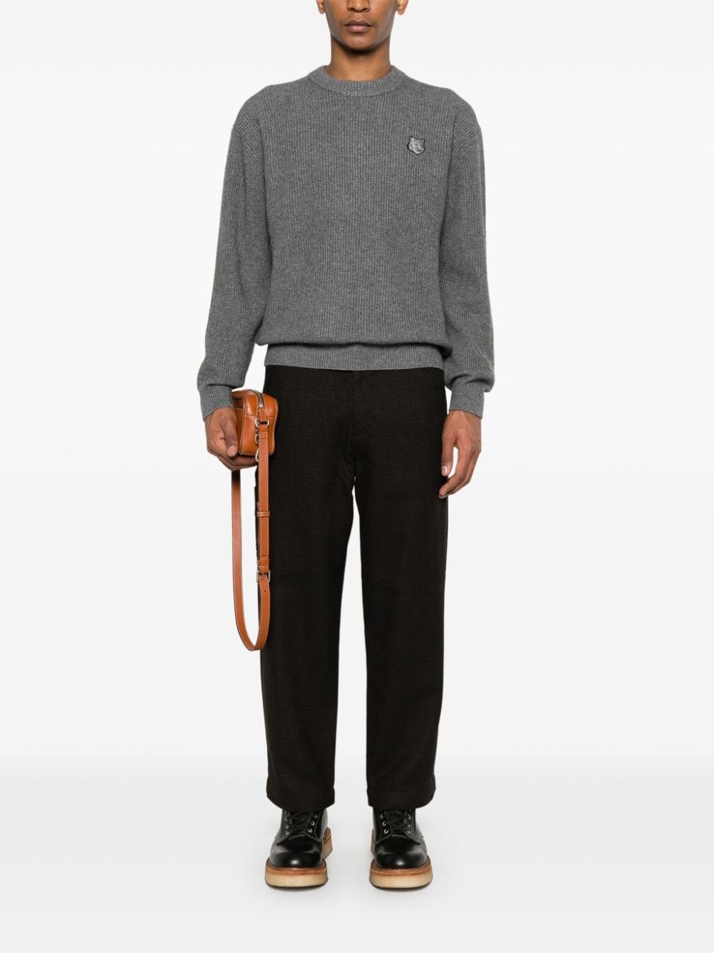 Bold Fox Head-patch ribbed sweater - 2