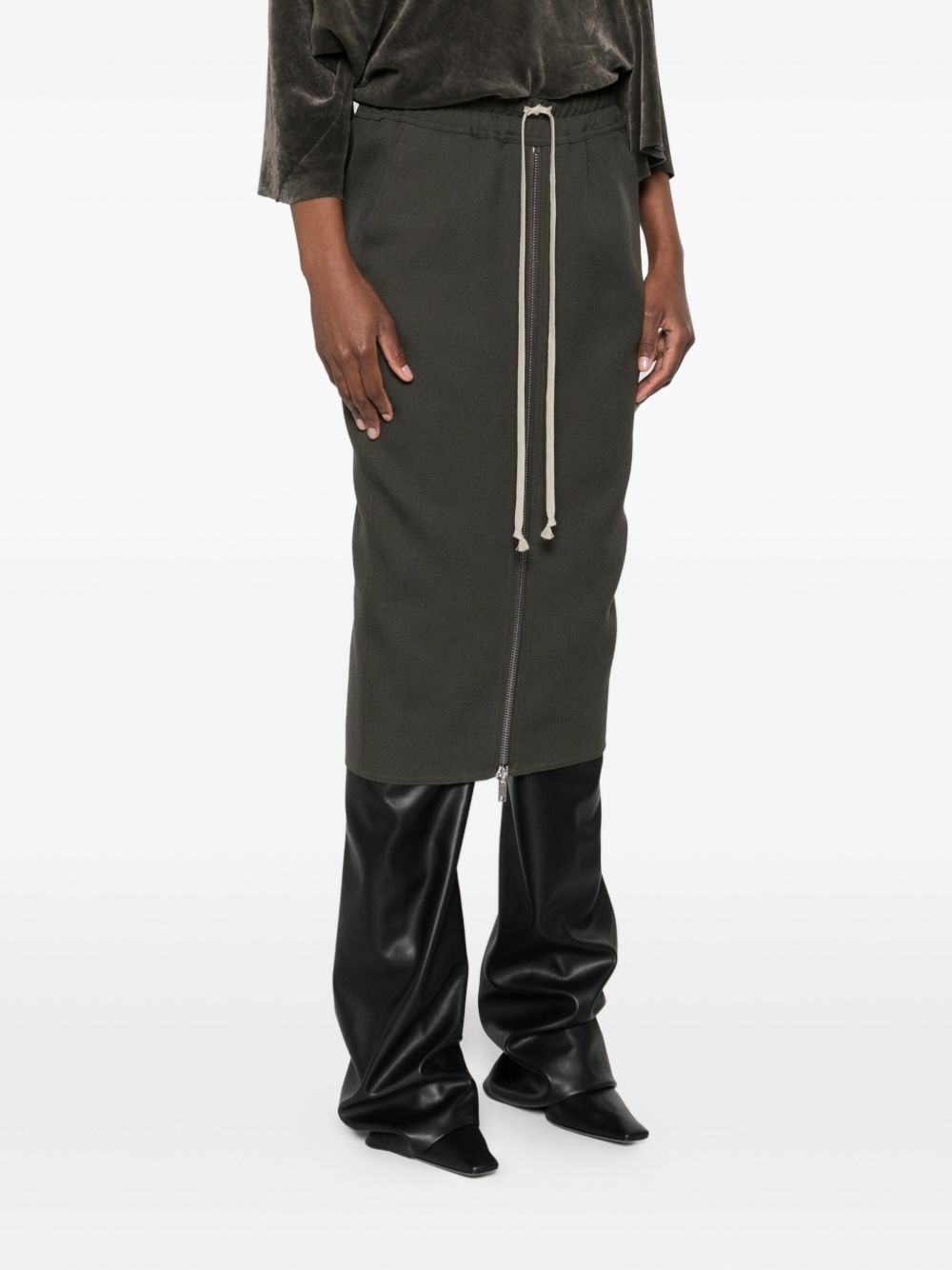 drawstring zip-front midi skirt - 3