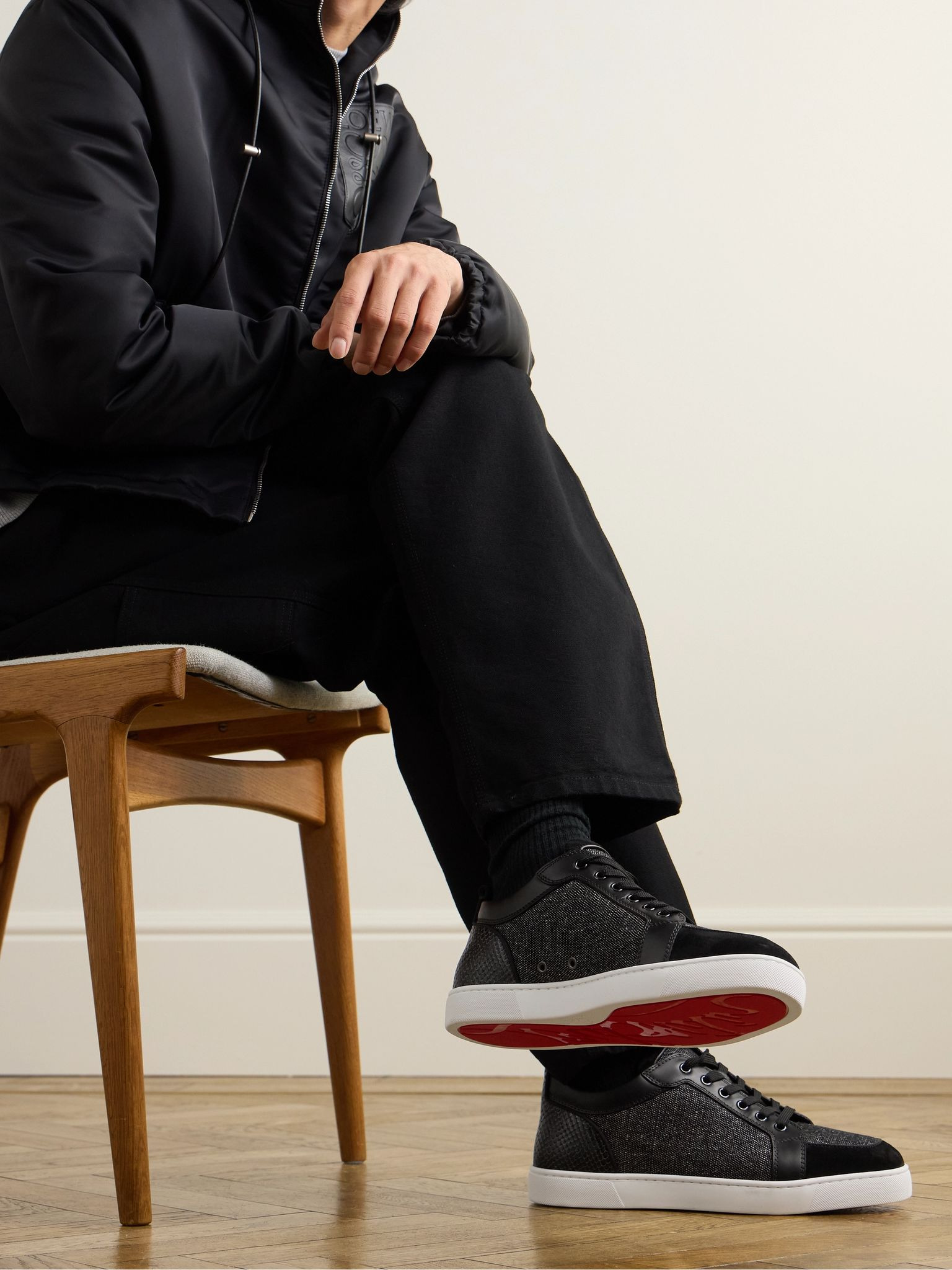 Rantulow Canvas, Snake-Effect Leather and Suede Sneakers Black - 2