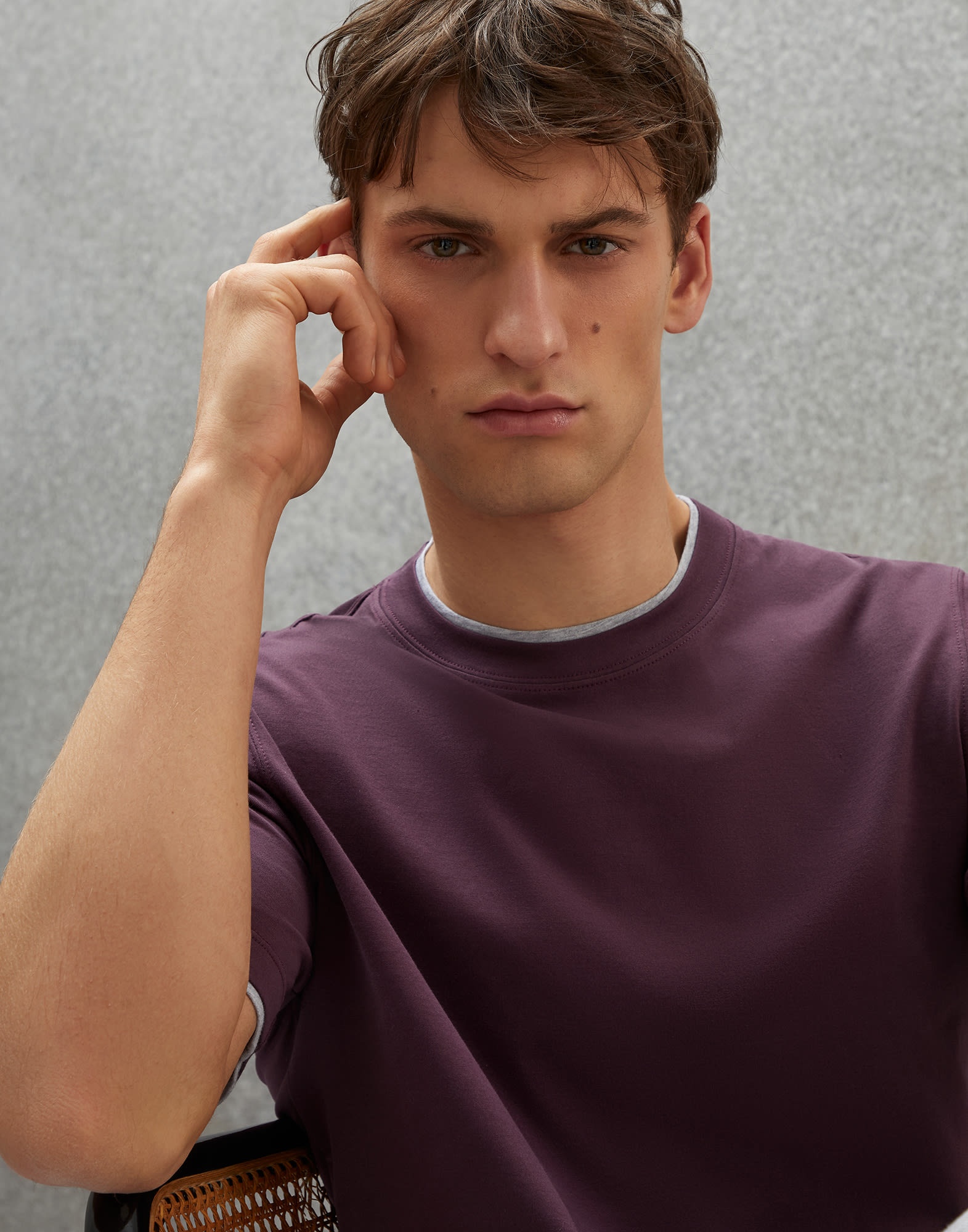 Cotton jersey round neck slim fit T-shirt with faux-layering - 3