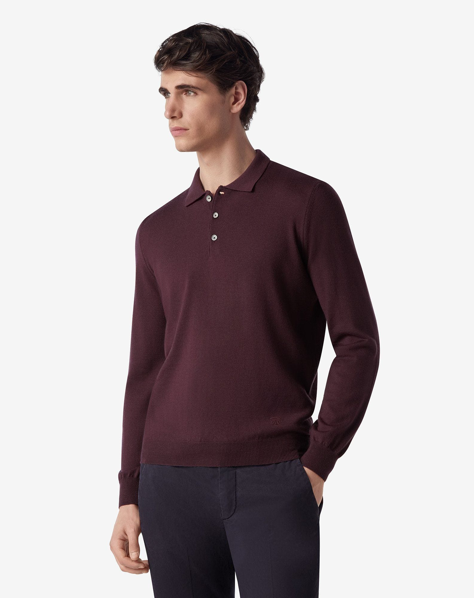 Purple extra fine merino wool button-up polo - 2