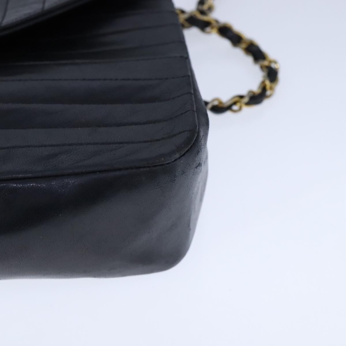 CHANEL Mademoiselle Chain Shoulder Bag Lamb Skin Black Gold CC - 16