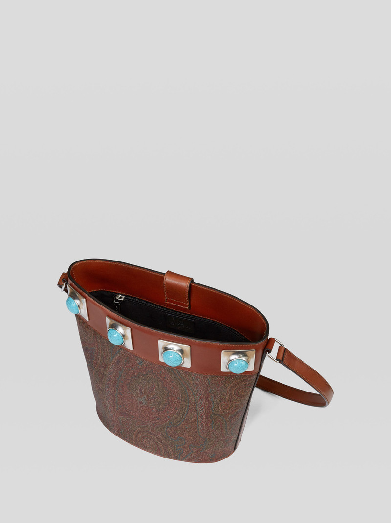 PAISLEY CROWN ME BUCKET BAG WITH TURQUOISE STUDS 4
