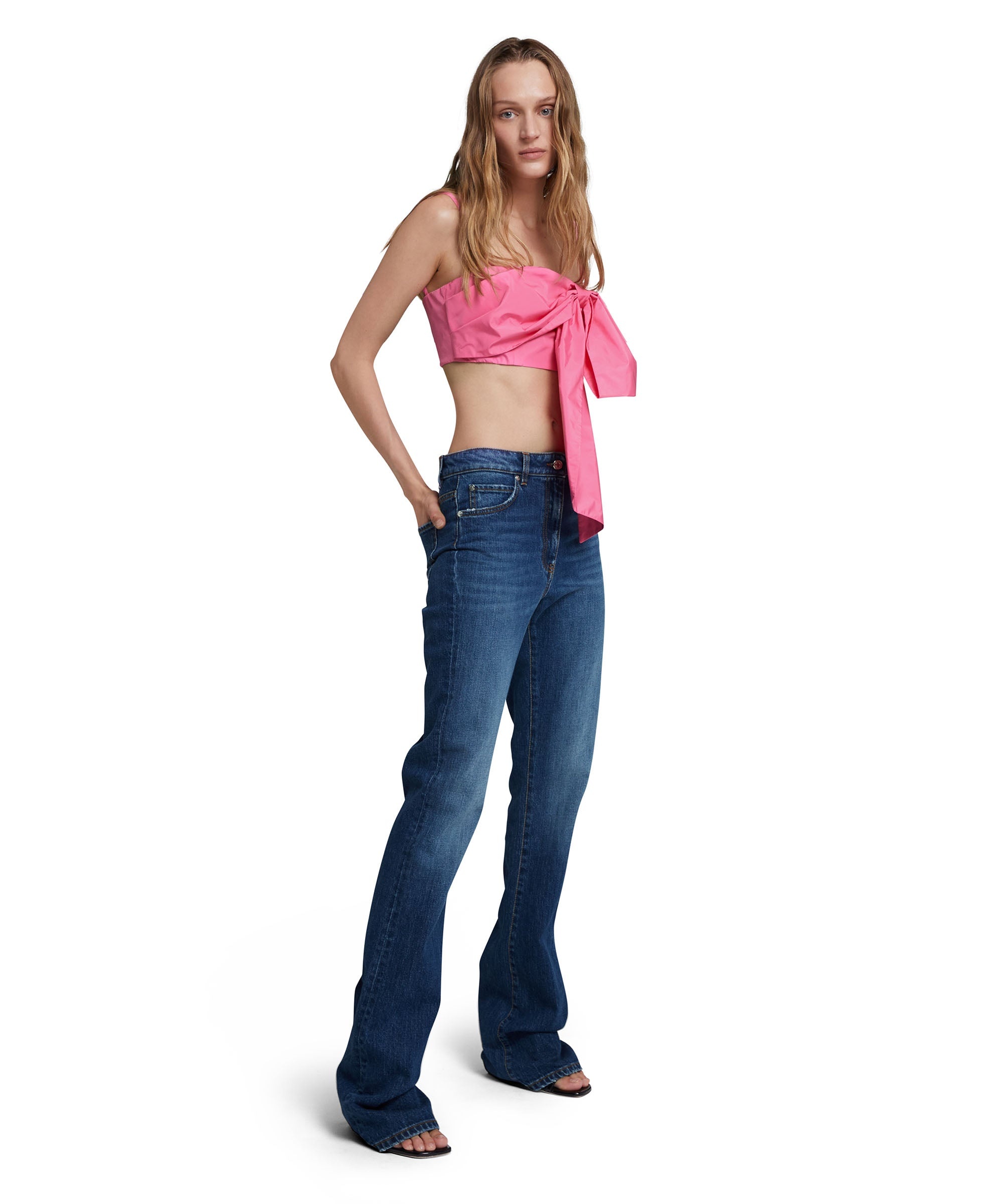 Blue denim elasticized bootcut pants - 5