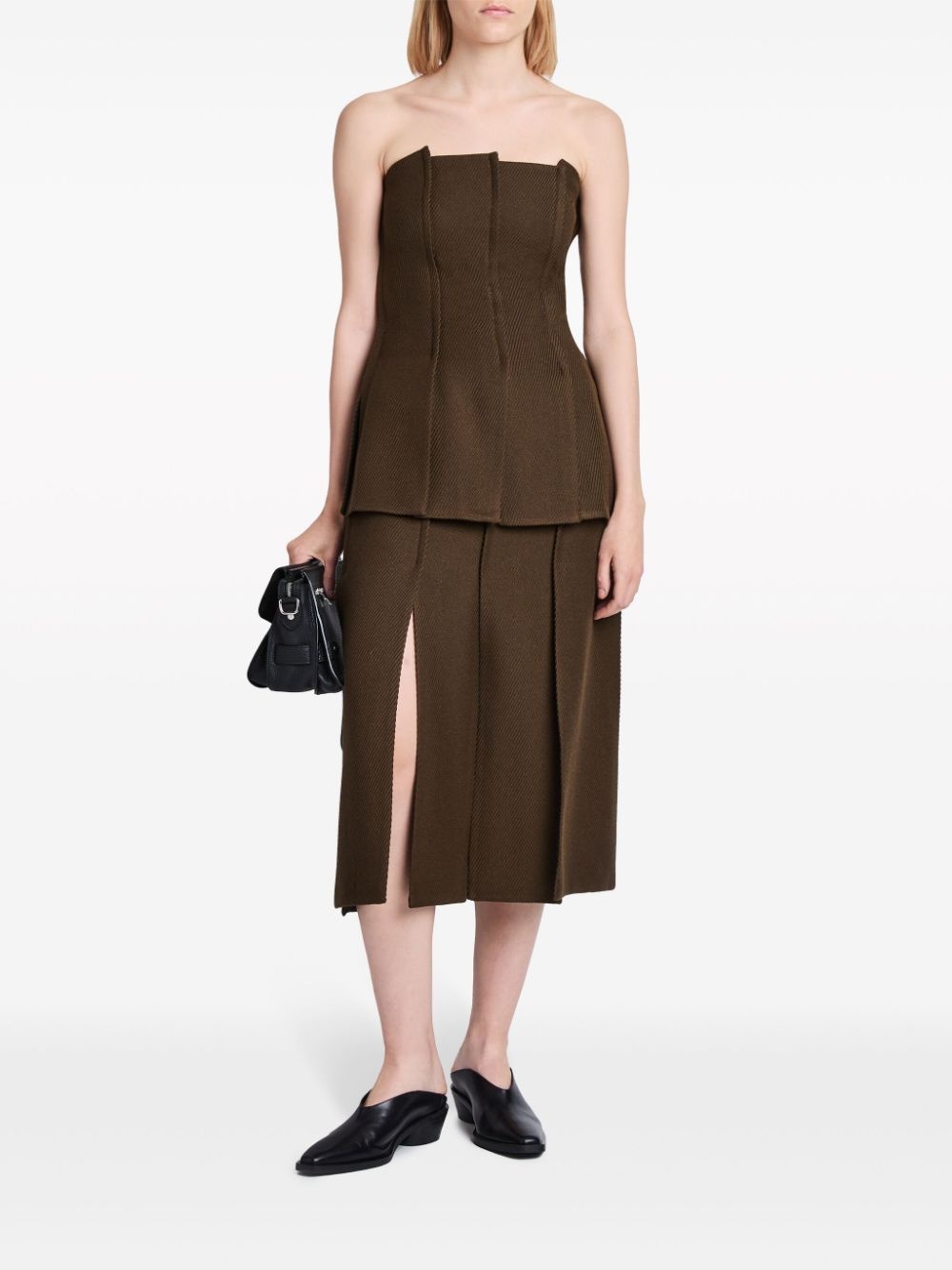 high-waist twill midi skirt - 2