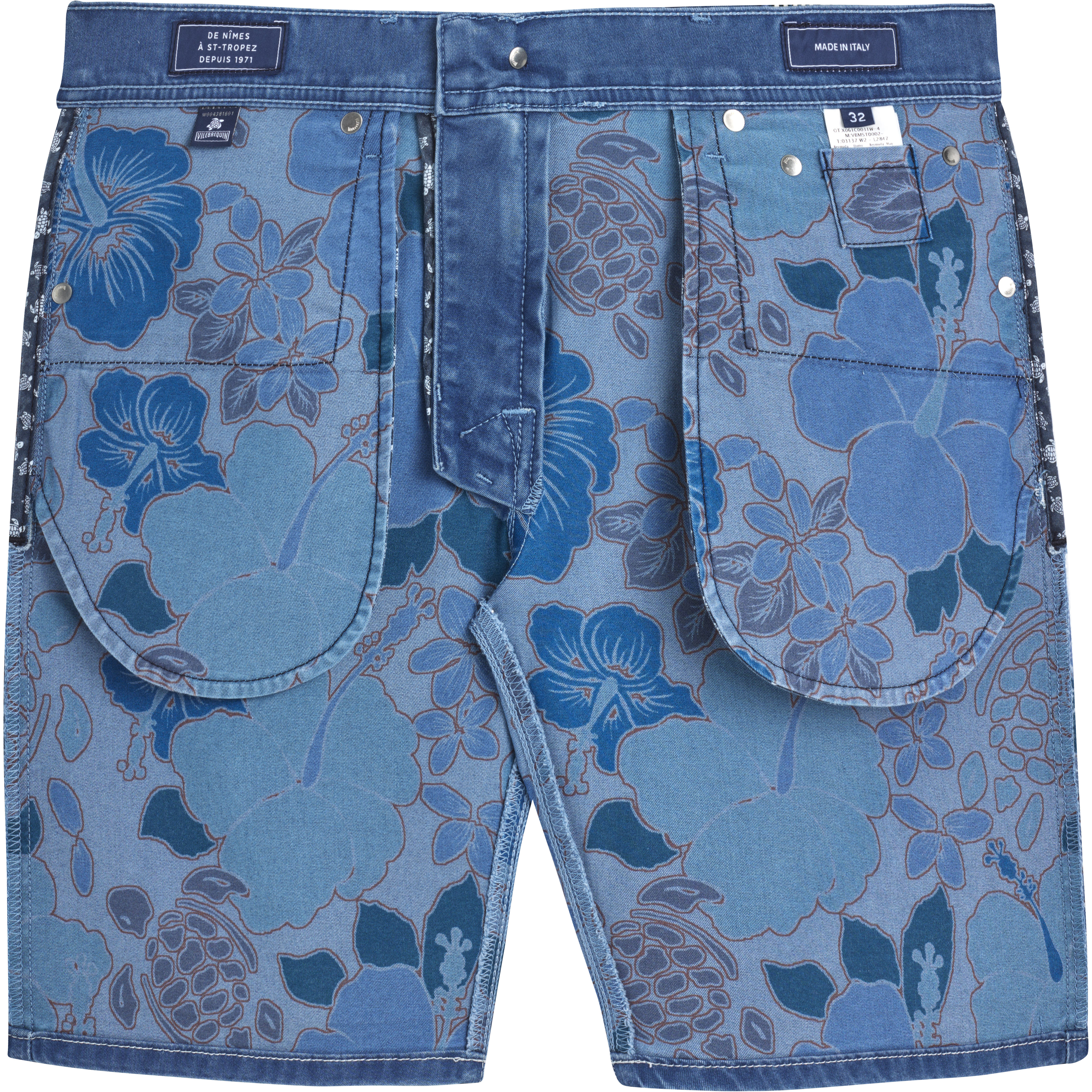 Men 5-Pockets Denim Bermuda Shorts Tropical Turtles - 5