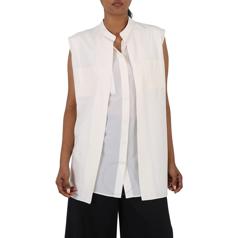 Burberry Neutral White Suziesl Crepe De Chine Logo Detail Sleeveless Silk Shirt - 3