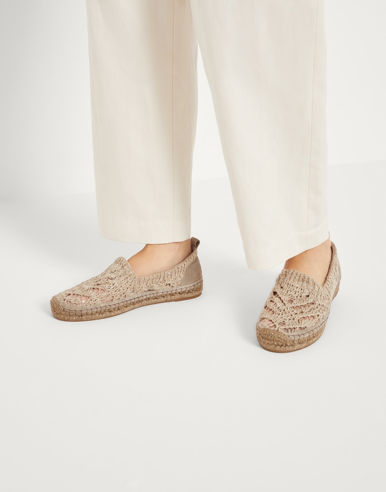 Dazzling foliage lace knit and suede espadrilles - 4