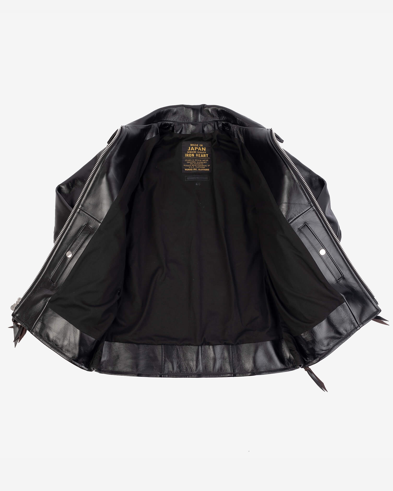 IHJ-54-BLK Japanese Horsehide Rider’s Jacket with Collar - Black (Tea-Core Dyed) - 6